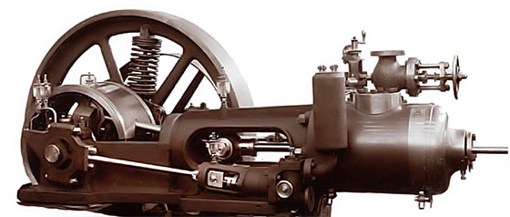 Foto van een liggende stoommachine (foto Stork colextie), klik op de foto voor groot